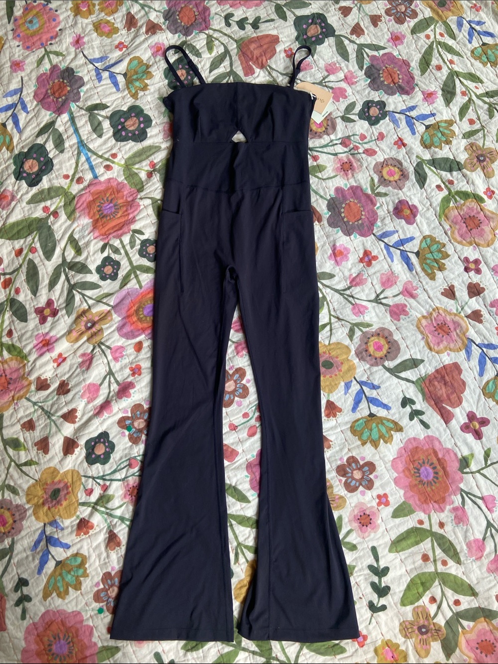 Logilates NWT Black Peekaboo Onsie Flare Leg Jumpsuit M